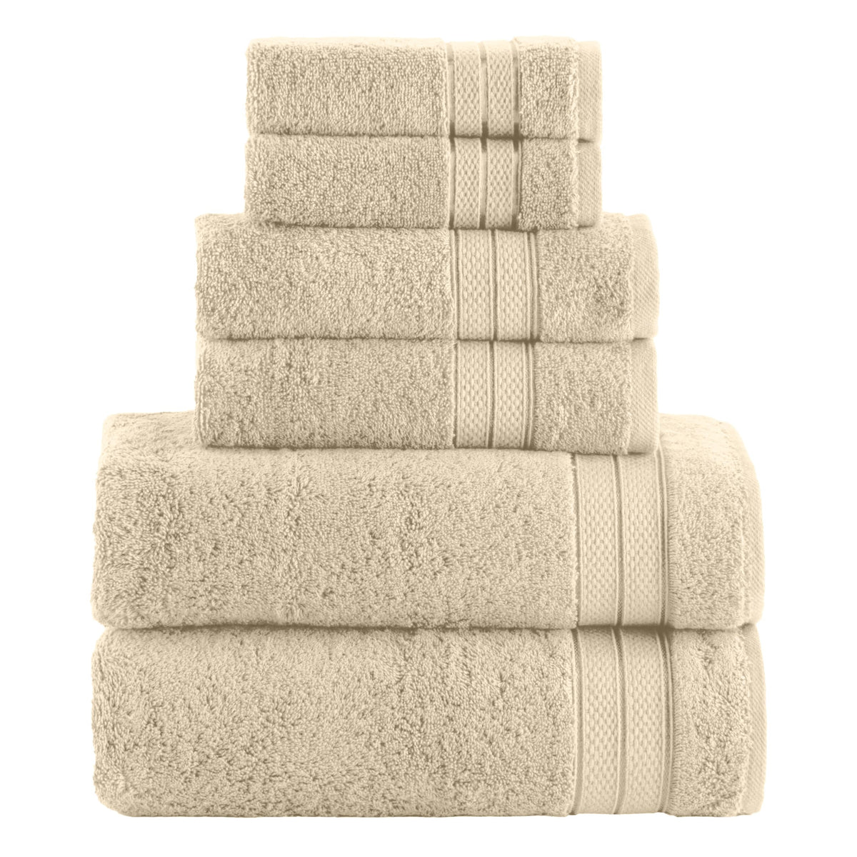 Elegant Comfort Luxury 6-Piece Towel Set, Premium Soft 100% Turkish Cotton, Three Line Popcorn Design 2 Bath Towels, 2 Hand Towels and 2 Washcloths Towel Set-Quick-Drying and Absorbent, Vibrant Orange