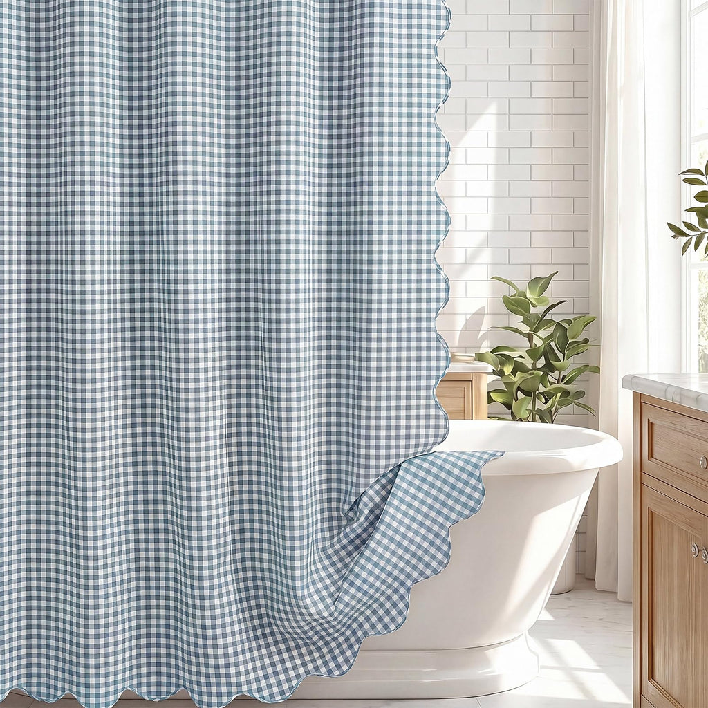 HunnmingRe Ruffled Gingham Shower Curtain Red