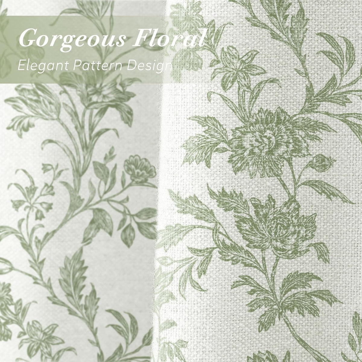 Sage Green Floral Shower Curtain,Vintage Cotton Cottagecore Shower Curtains for Bathroom, 72" W x 72" L