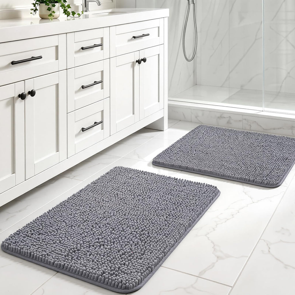 LOCHAS Luxury Bathroom Rug Shaggy Bath Mat 24 x 60 Inch, Gray
