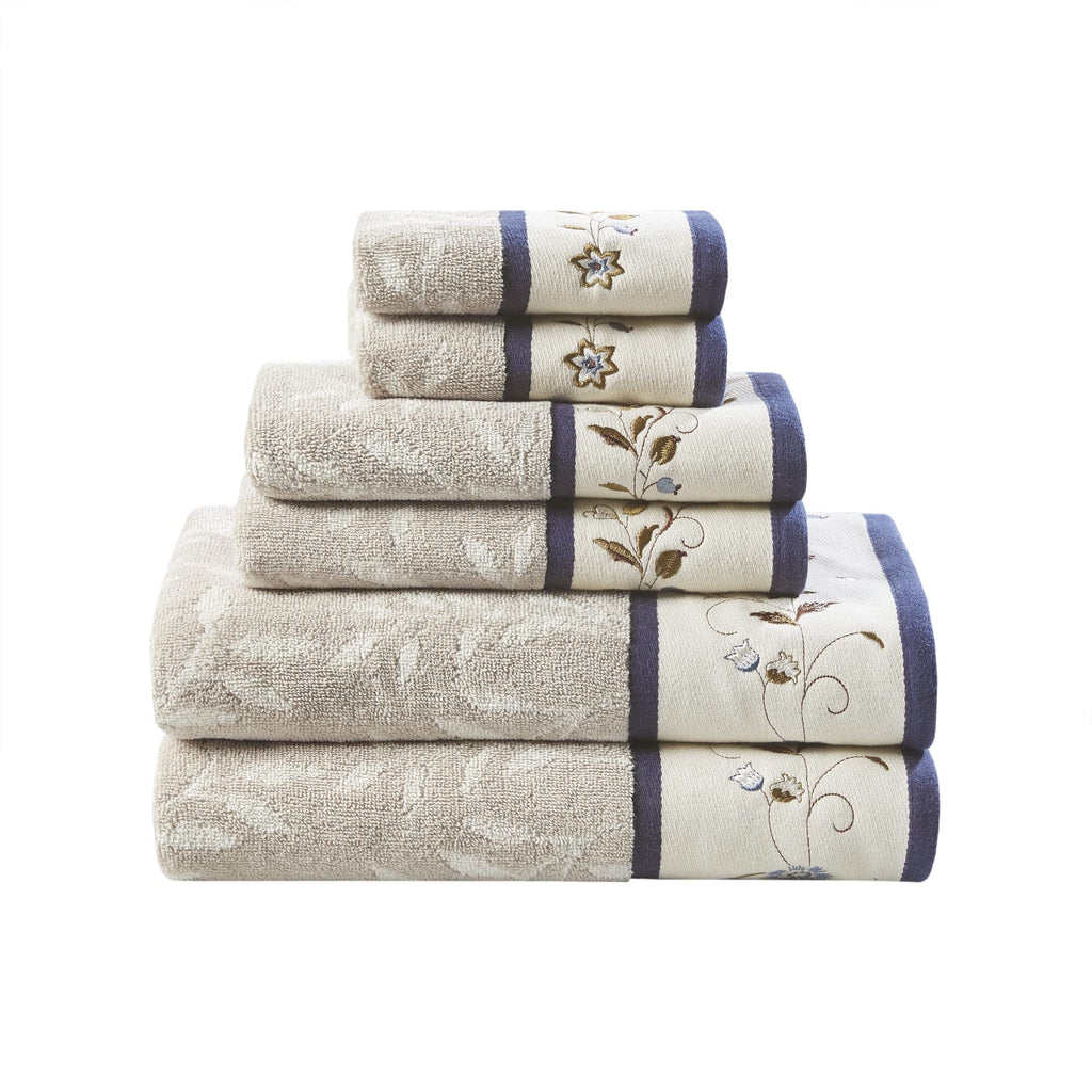 Madison Park Serene 100% Cotton Bath Towel Set, 600 GSM, 6 Piece, Blue