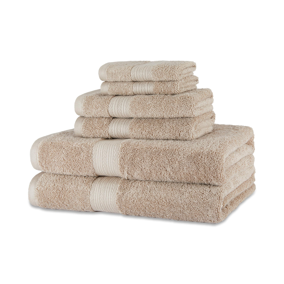 Amazon Basics 6-Piece Fade-Resistant 100% Cotton Towel Set for Bathroom, Soft and Absorbent, 2 Bath Towels, 2 Hand Towels, 2 Washcloths, Gray