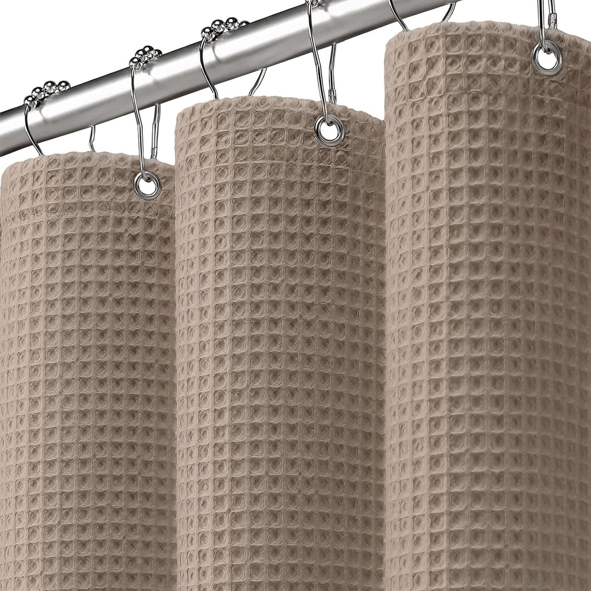 Waffle Weave Shower Curtain Heavyweight Cotton Fabric Beige 72Wx72L