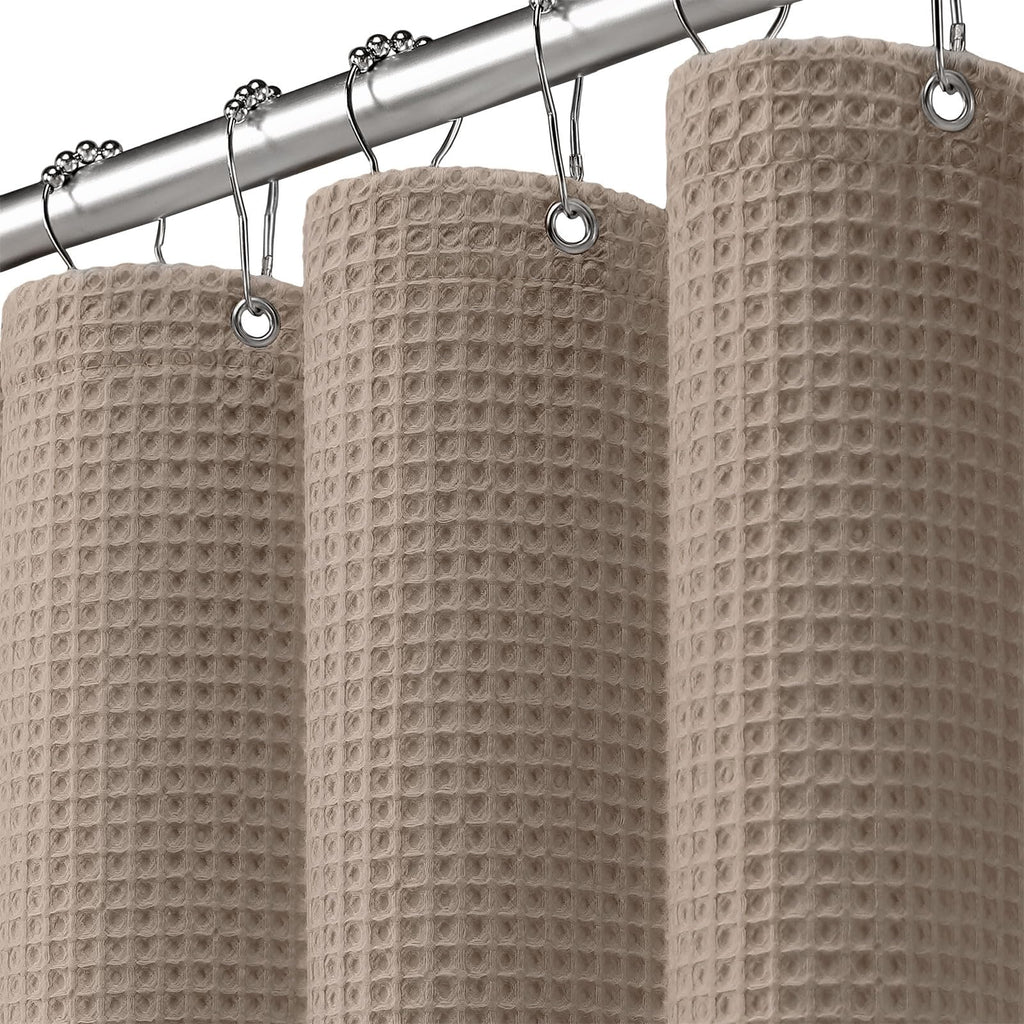 Waffle Weave Shower Curtain Heavyweight Cotton Fabric Beige 72Wx72L
