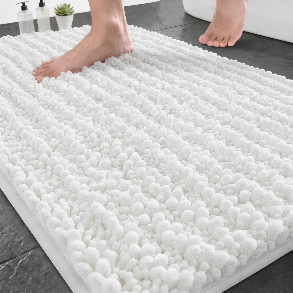 Yimobra Bathroom Rugs Non-Slip Washable – Extra Soft & Absorbent Chenille Bath Mat, Quick-Dry Plush Shaggy Floor & Vanity Bath Rugs for Tub & Shower, Modern Home Decor Accessories, 24 x 17, Grey