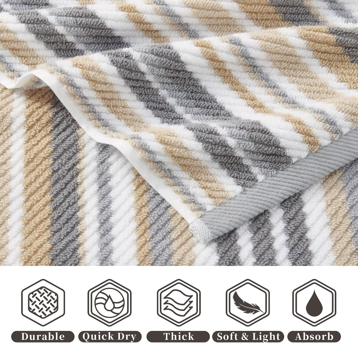 VOOVA & MOVAS Hand Towels, Cotton, Soft, Thick, 16x27 in, Tan Gray Beige