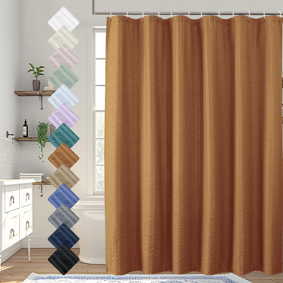 Aiyufeng Moga Navy Blue Fabric Shower Curtains for Bathroom - Blue Hotel Spa Polyester Cloth Bath Curtain with 12 Holes, 72x72, Machine Washable, Navy Blue