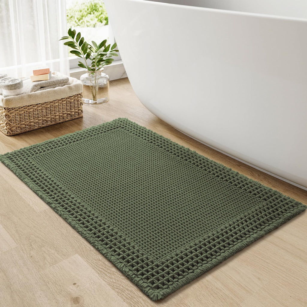 RESARE Waffle Bathroom Runner Rugs, Non Slip Boho Bath Mat 24"x72" Brown