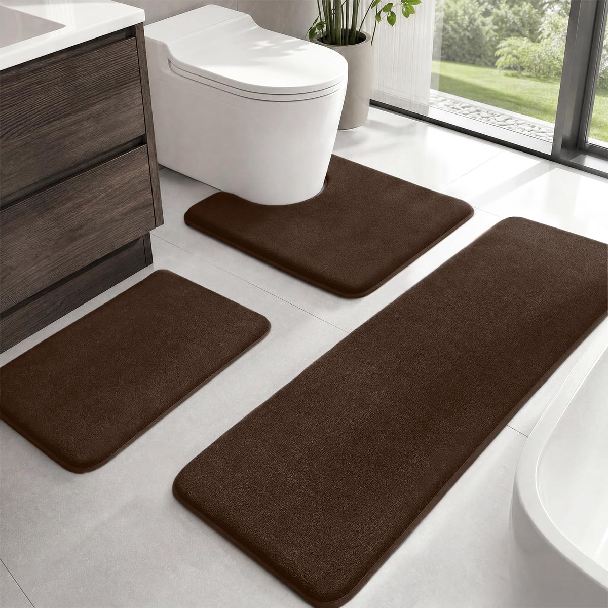 HUXMEYSON Bathroom Rugs Sets 2 Piece, Non-Slip & Quick Dry Bath Mat Set, Ultra Soft Velvet Bath Rugs for Bathroom, Toilet and Shower Floor, Navy