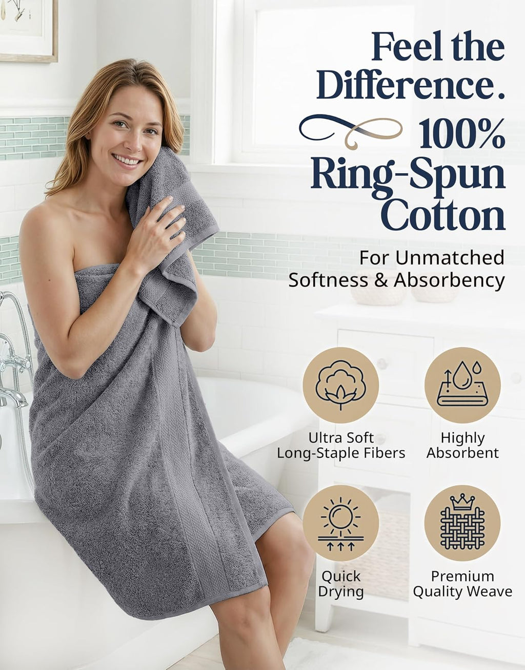 LANE LINEN 100% Cotton Bath Towel Set - 6 Pieces - Softer, Durable & Highly Absorbent - 2 Bath, 2 Wash cloths, 2 Hand Towels for Bathroom - Family Set, Premium Quality & OEKO-TEX Certified - Cool Grey