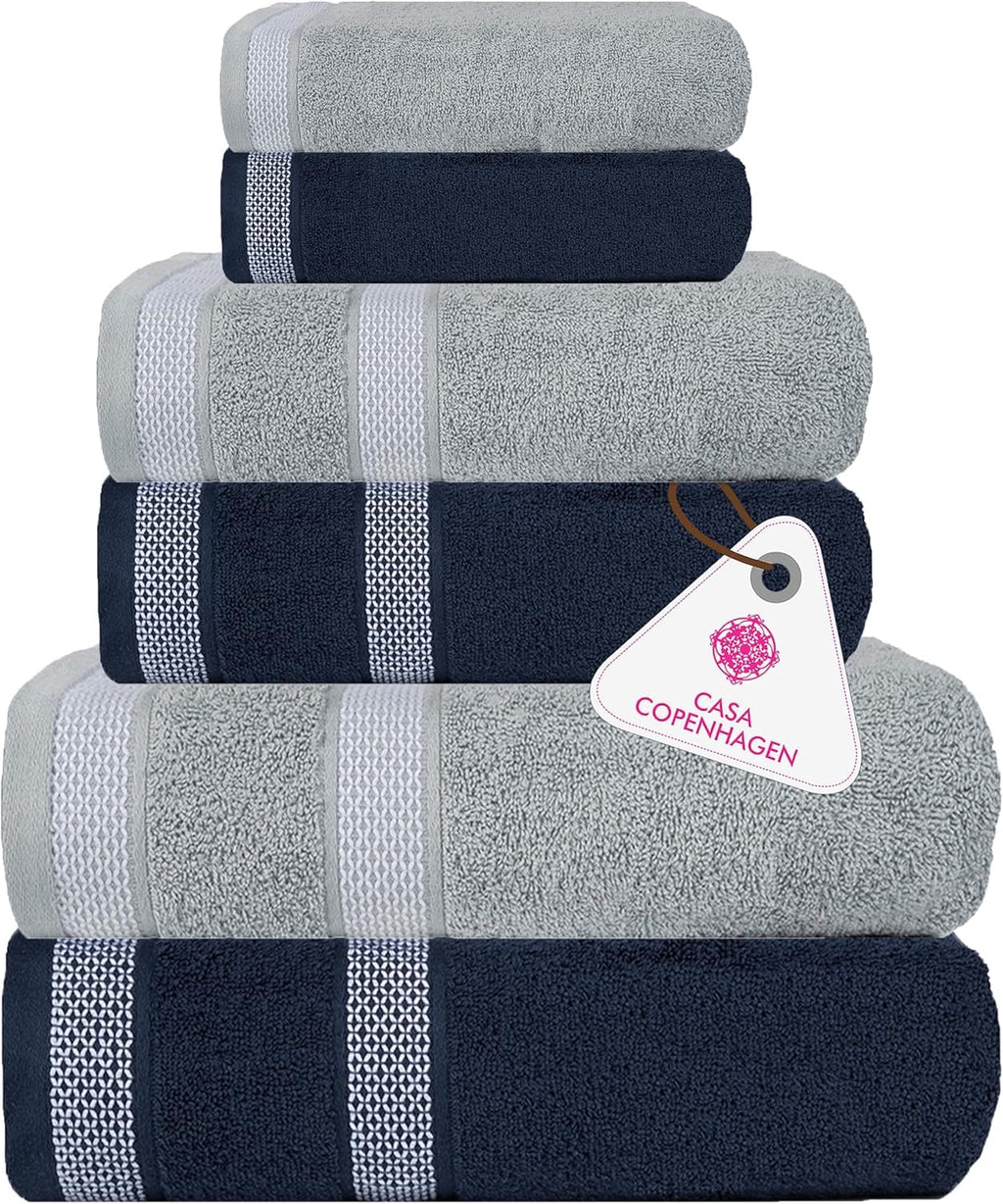 CASA COPENHAGEN 6pcs Bathroom Towel Gift Set, 600GSM, Dark Black