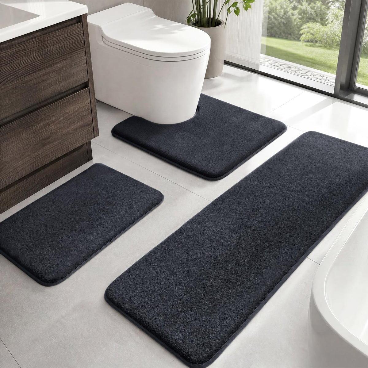 HUXMEYSON Bathroom Rugs Sets 2 Piece, Non-Slip & Quick Dry Bath Mat Set, Ultra Soft Velvet Bath Rugs for Bathroom, Toilet and Shower Floor, Navy