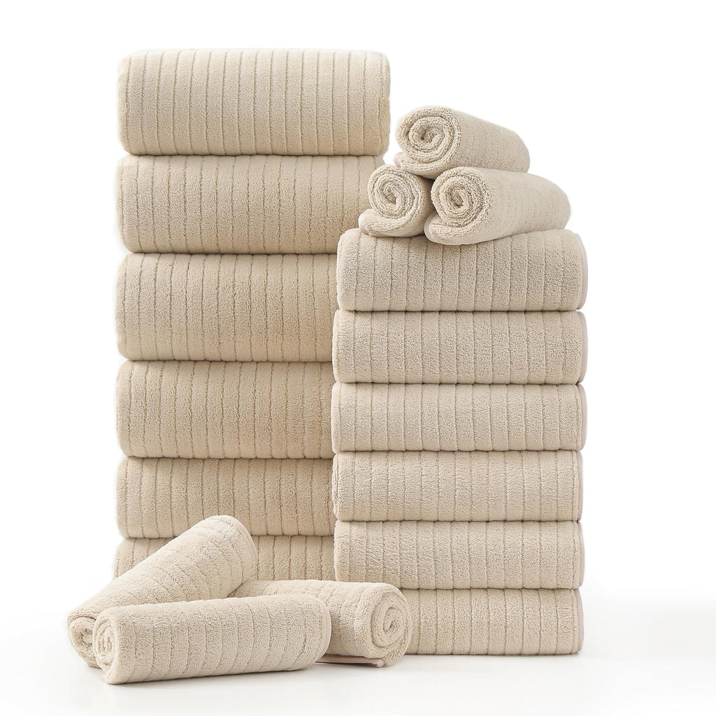Hailea 18 Piece Family Bath Towel Set Include 6 Bath Towels,6 Hand Towels and 6 Washcloths Soft Bathroom Towel with Hanging Loops,Highly Absorbent Quick Dry Towels Set for Bathroom,Hotel and Spa-Navy