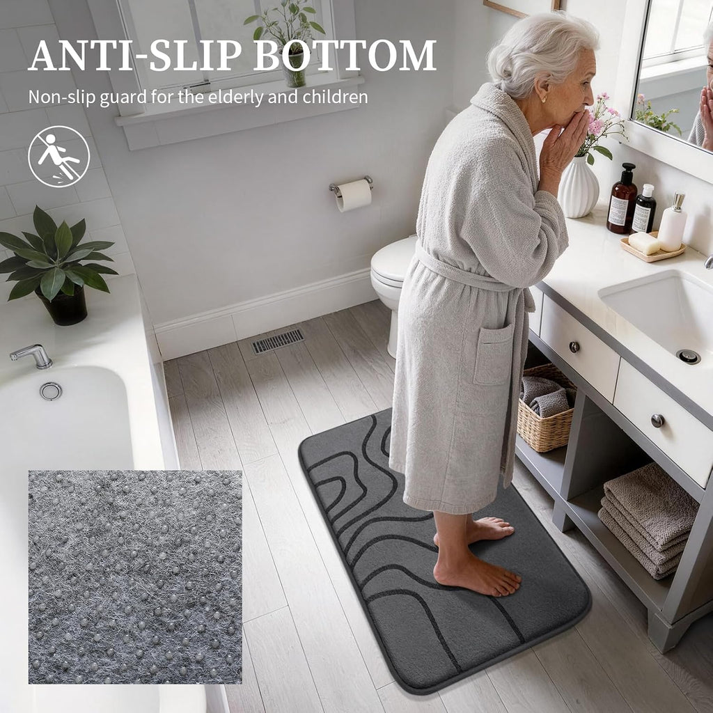 YIHOUSE Memory Foam Bathroom Rugs Sets 2 Piece, 17"x24"+20"x46", Dark Grey