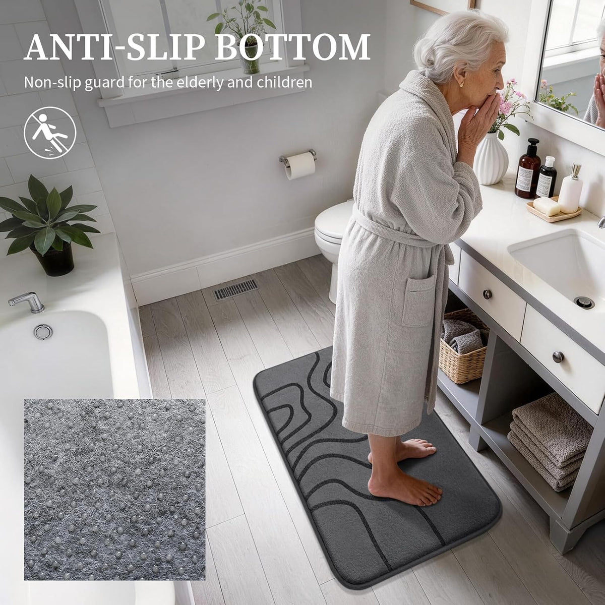 YIHOUSE Memory Foam Bathroom Rugs Sets 2 Piece, 17"x24"+20"x46", Dark Grey