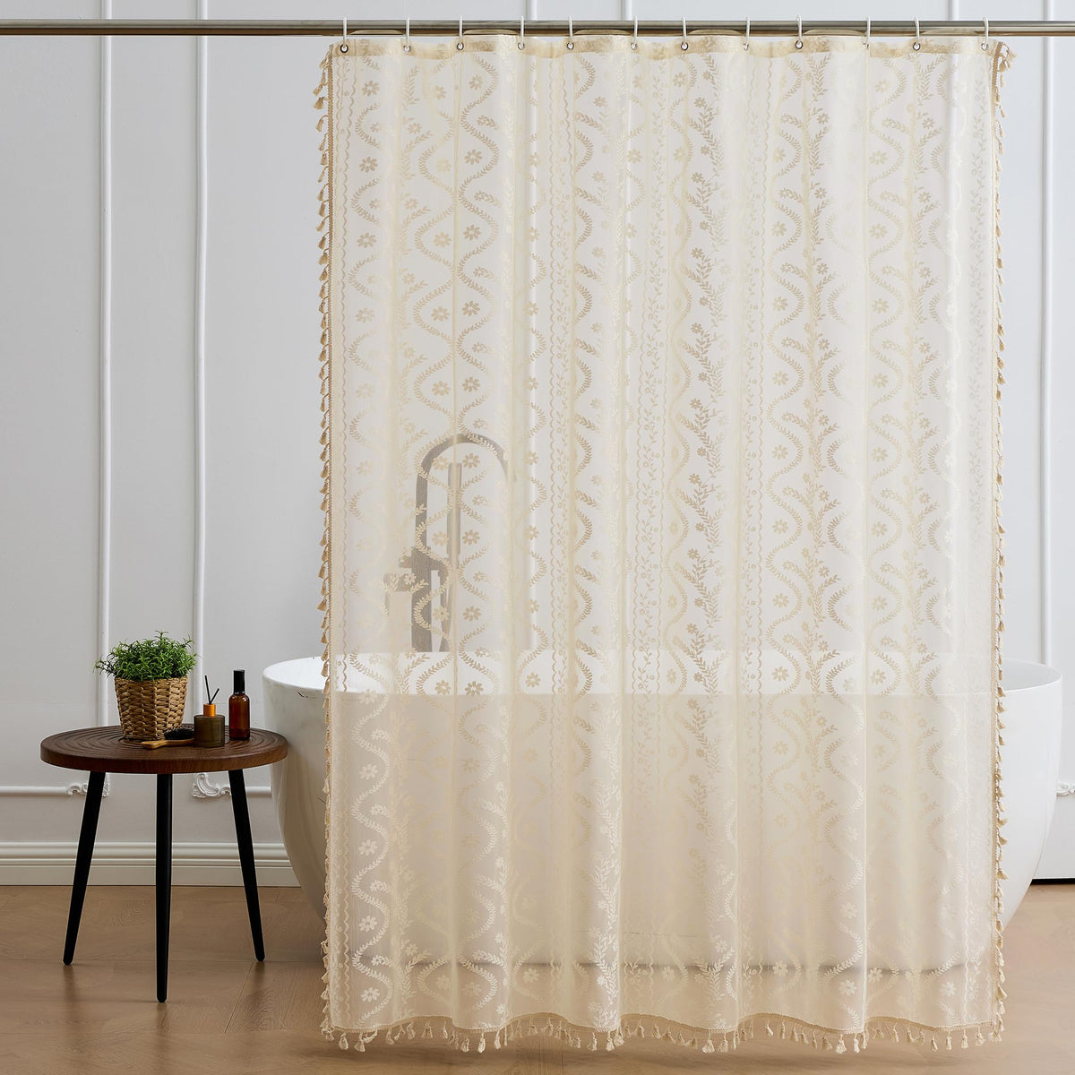 WAZZIO Terracotta Lace Shower Curtain,Boho Chic Fall Color,72 x 72 in