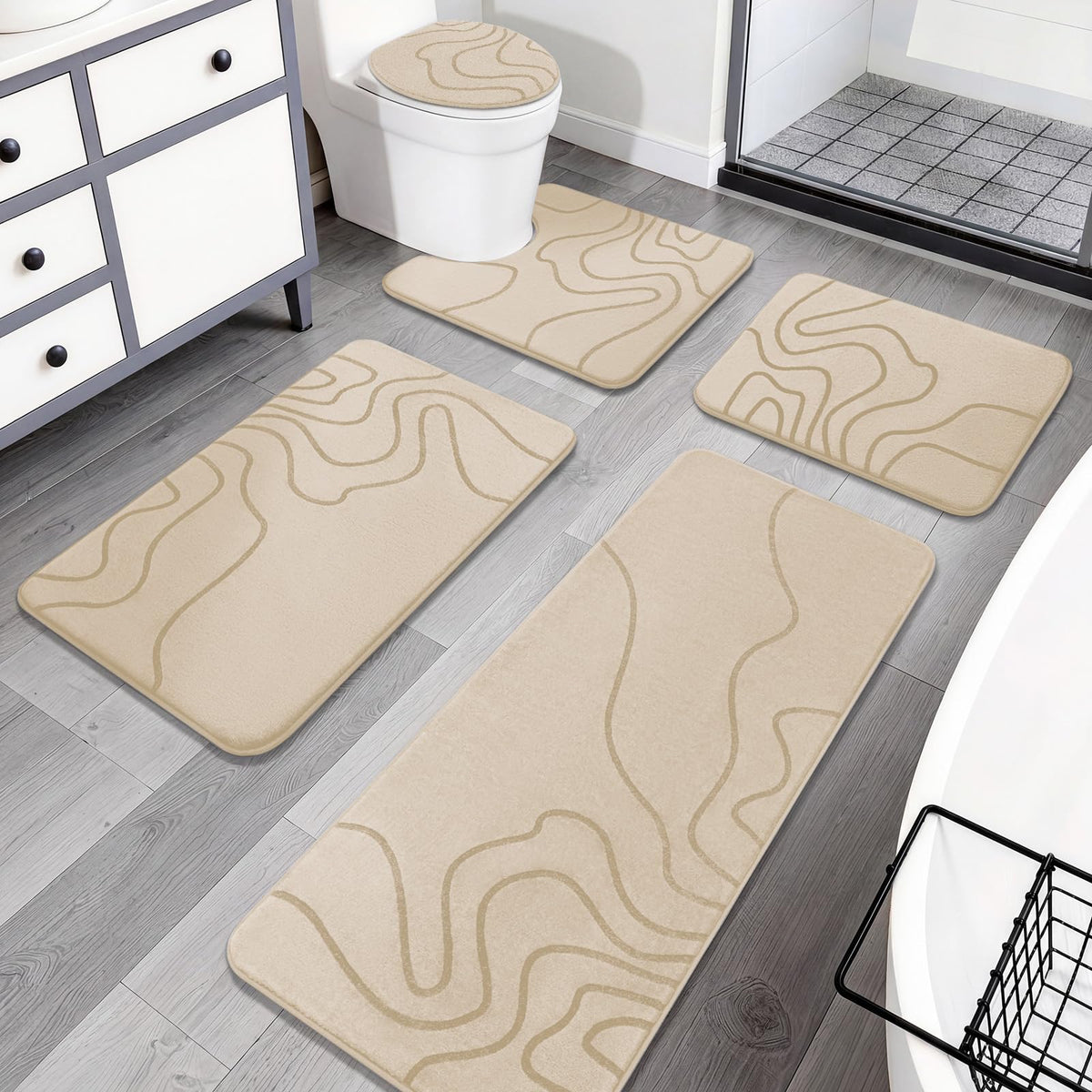 YIHOUSE Memory Foam Bathroom Rugs Sets 2 Piece, 17"x24"+20"x46", Dark Grey
