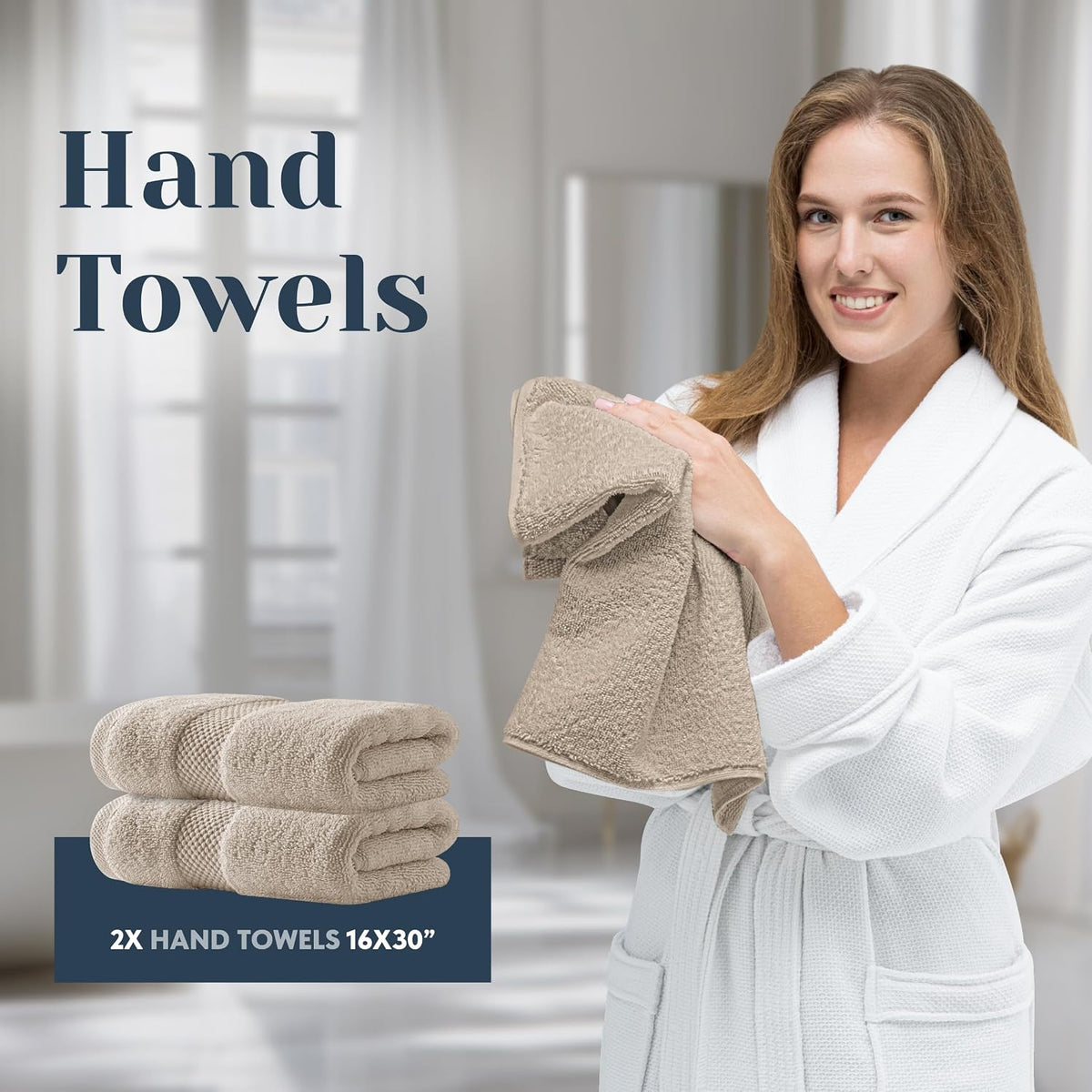 White Classic Luxury Taupe Bath Towel Set of 8 - Soft 100% Turkish Cotton