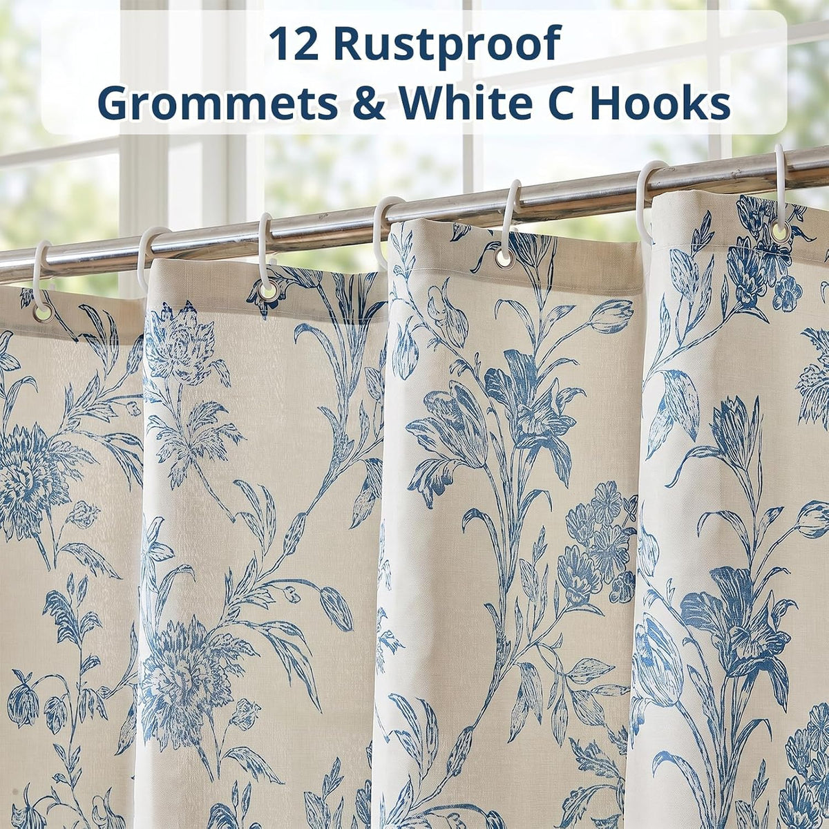 Warmstar Farmhouse Shower Curtain,Blue Floral Shower Curtain for Bathroom