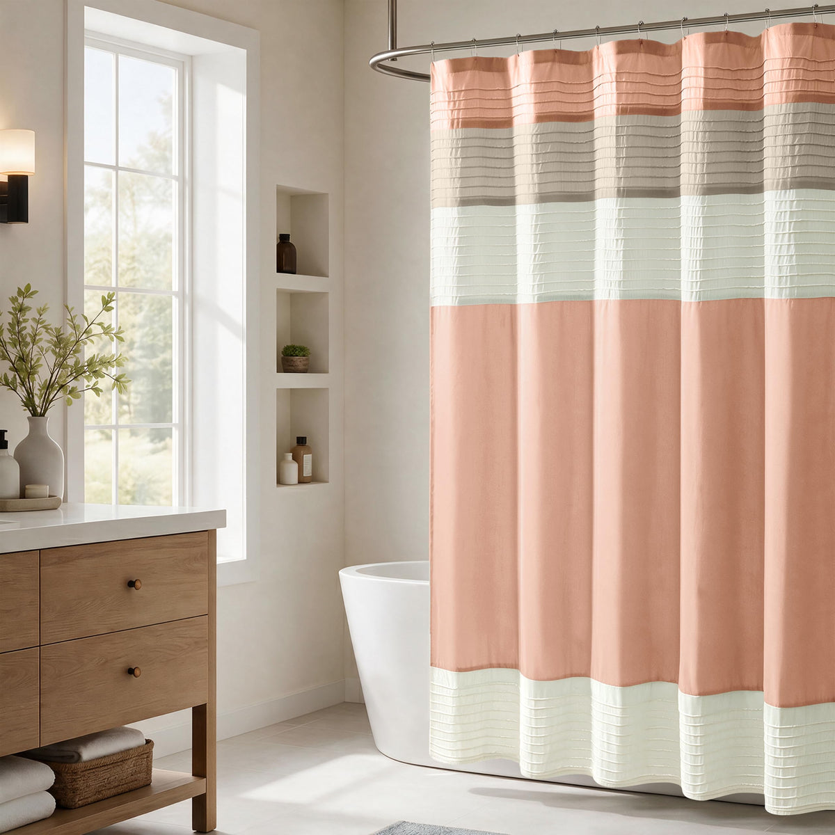 Madison Park Amherst 72 x 72 Bathroom Shower Curtain, Faux Silk, Black