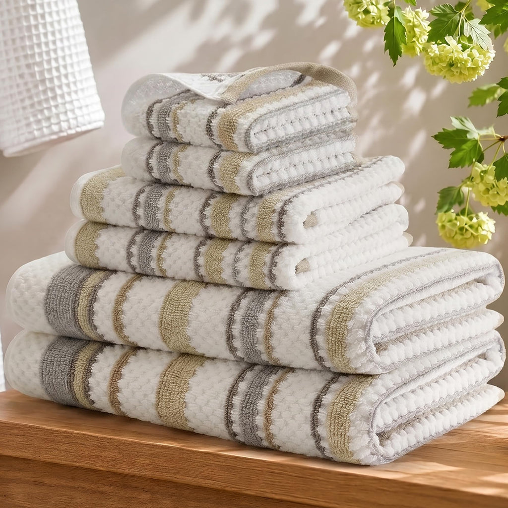 Madison Park Sutton Stripe 6 Piece Cotton Bath Towel Set, Neutral