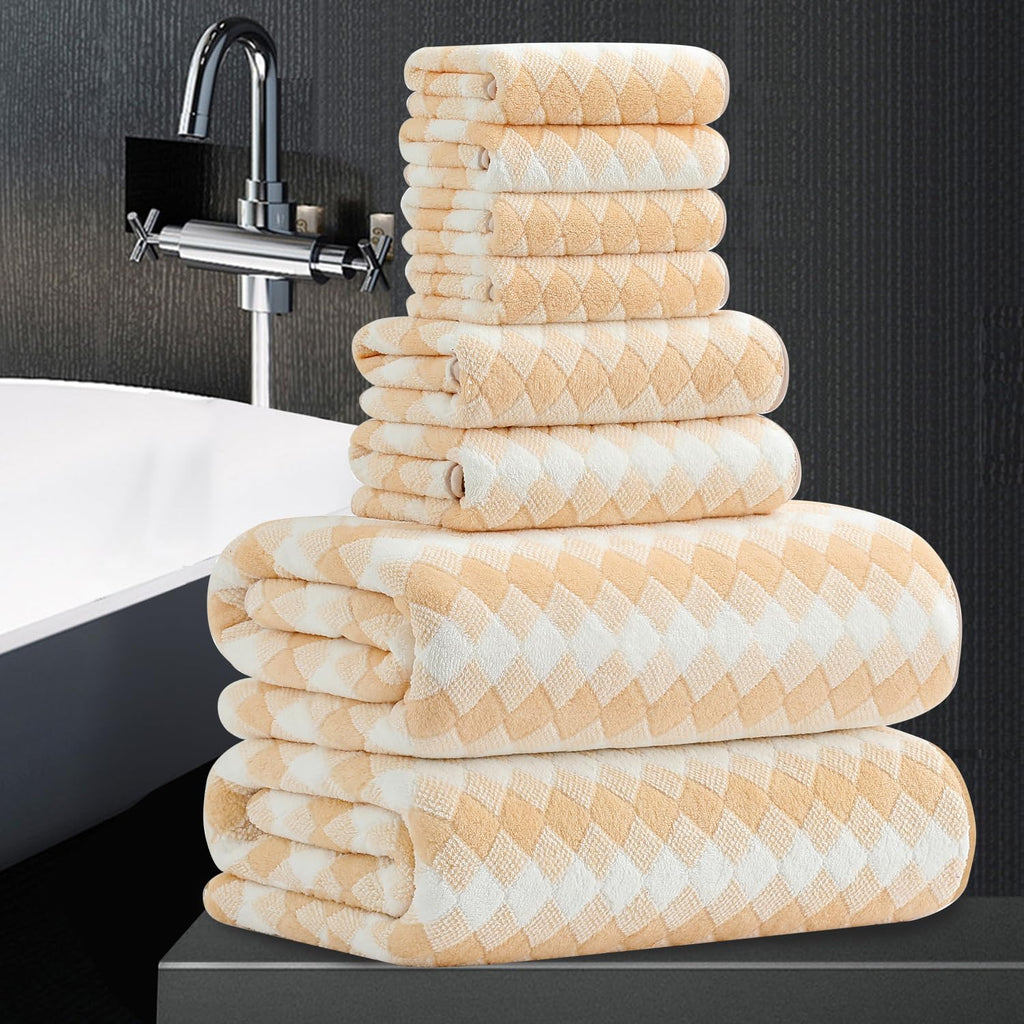 8 Piece Bathroom Towel Set Black White|2 Oversized Large Bath Towels Sheet,2 Hand Towels,4 Washcloths| 600GSM Soft Towel Set for Bathroom Hotel,Highly Absorbent Quick Dry Bath Towel Collections