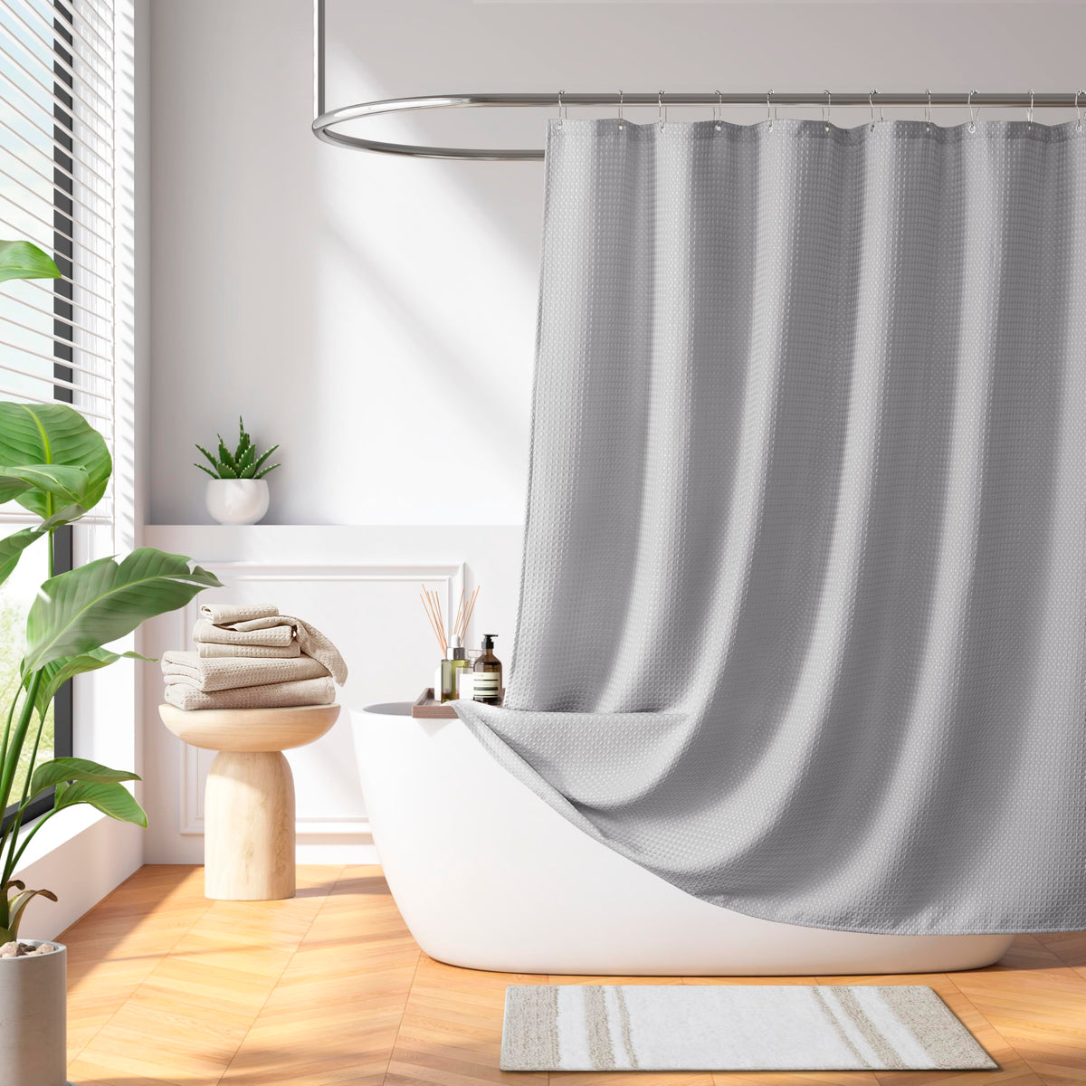 Madison Park Spa Waffle Shower Curtain for Bathroom, 72 x 72, Indigo Blue