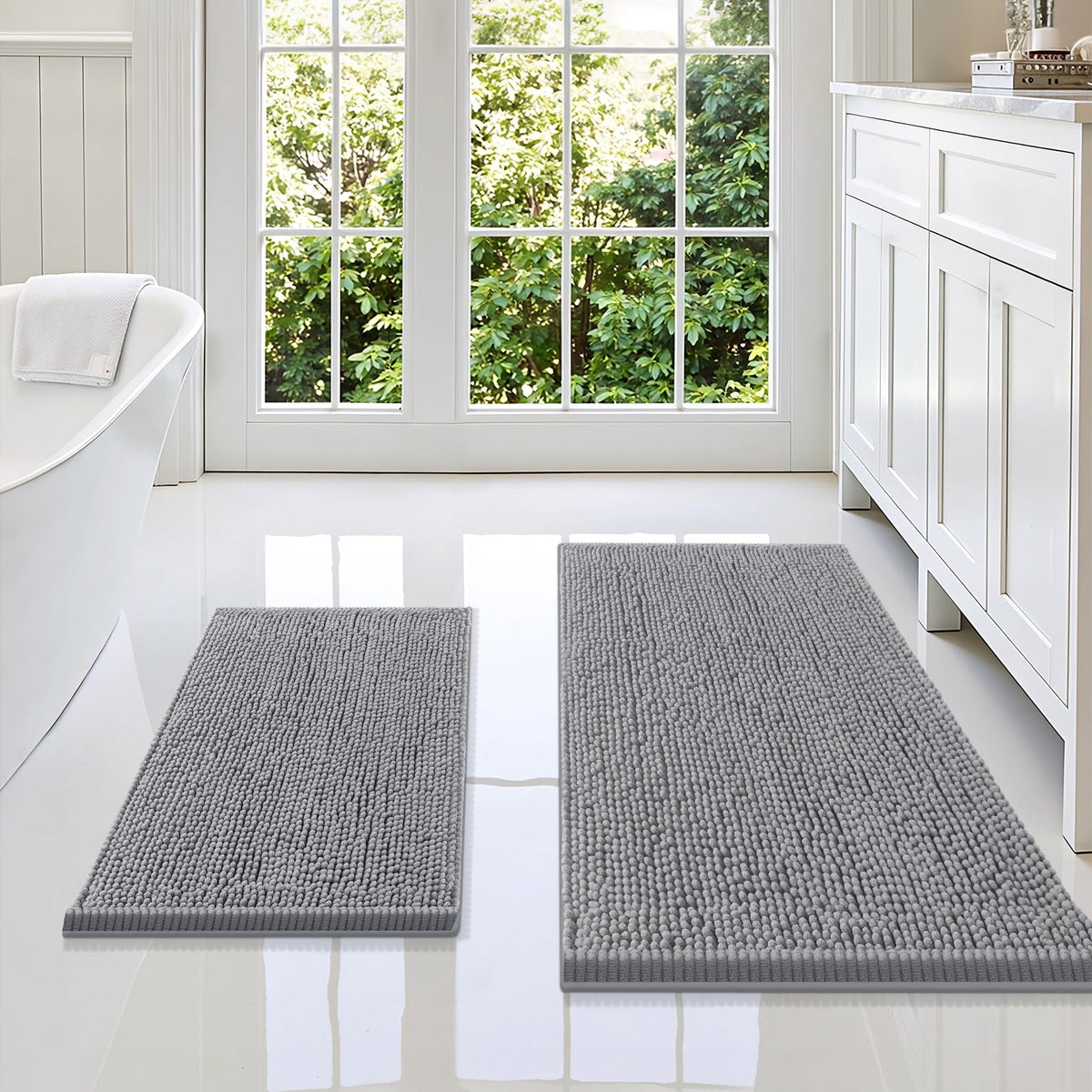 Smiry Chenille Bathroom Rugs Sets 2 Piece (30x20+24x16, Black)