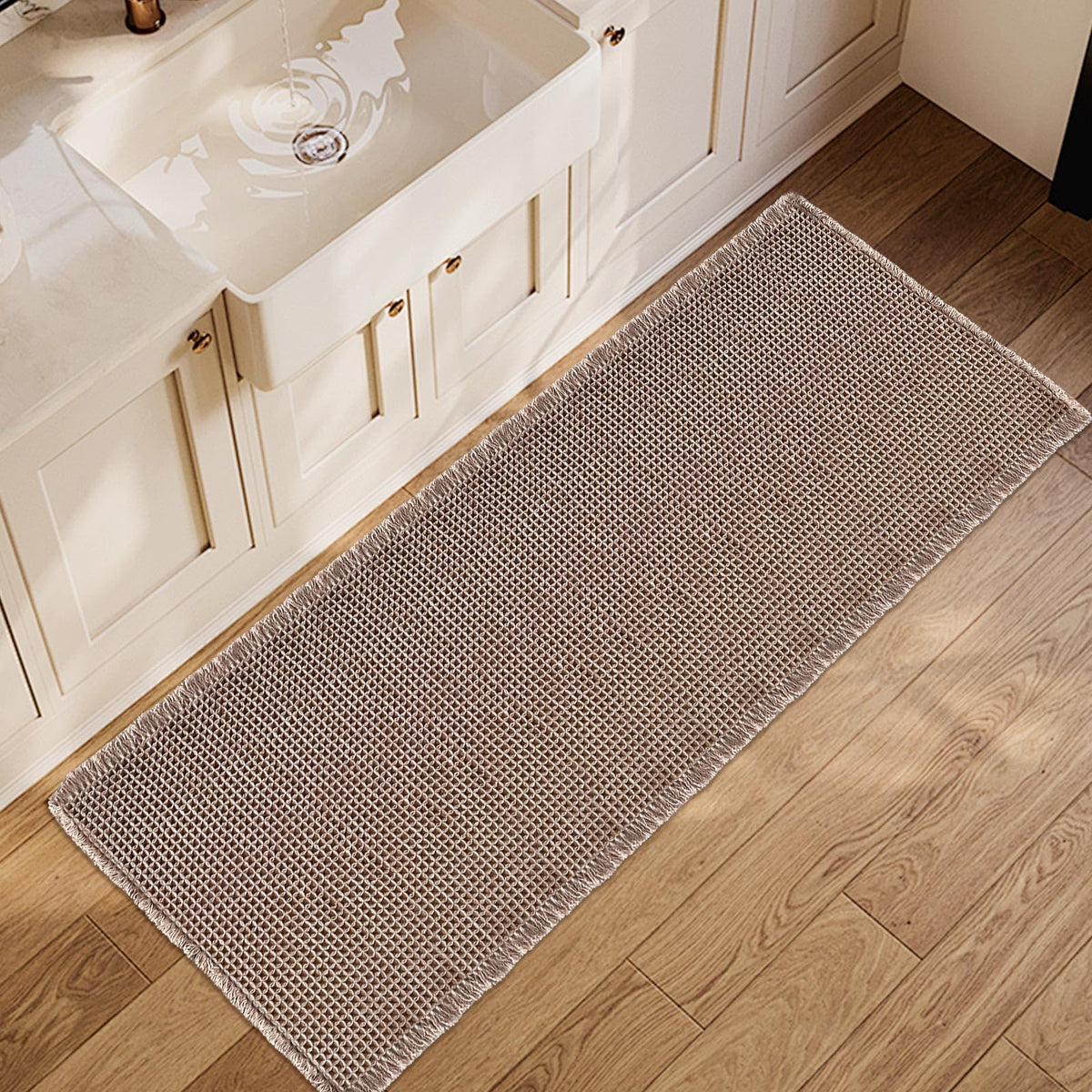 ZALL Waffle Bath Mat Boho Bathroom Mat Ultra Absorbent Non Slip 18x30 Tan