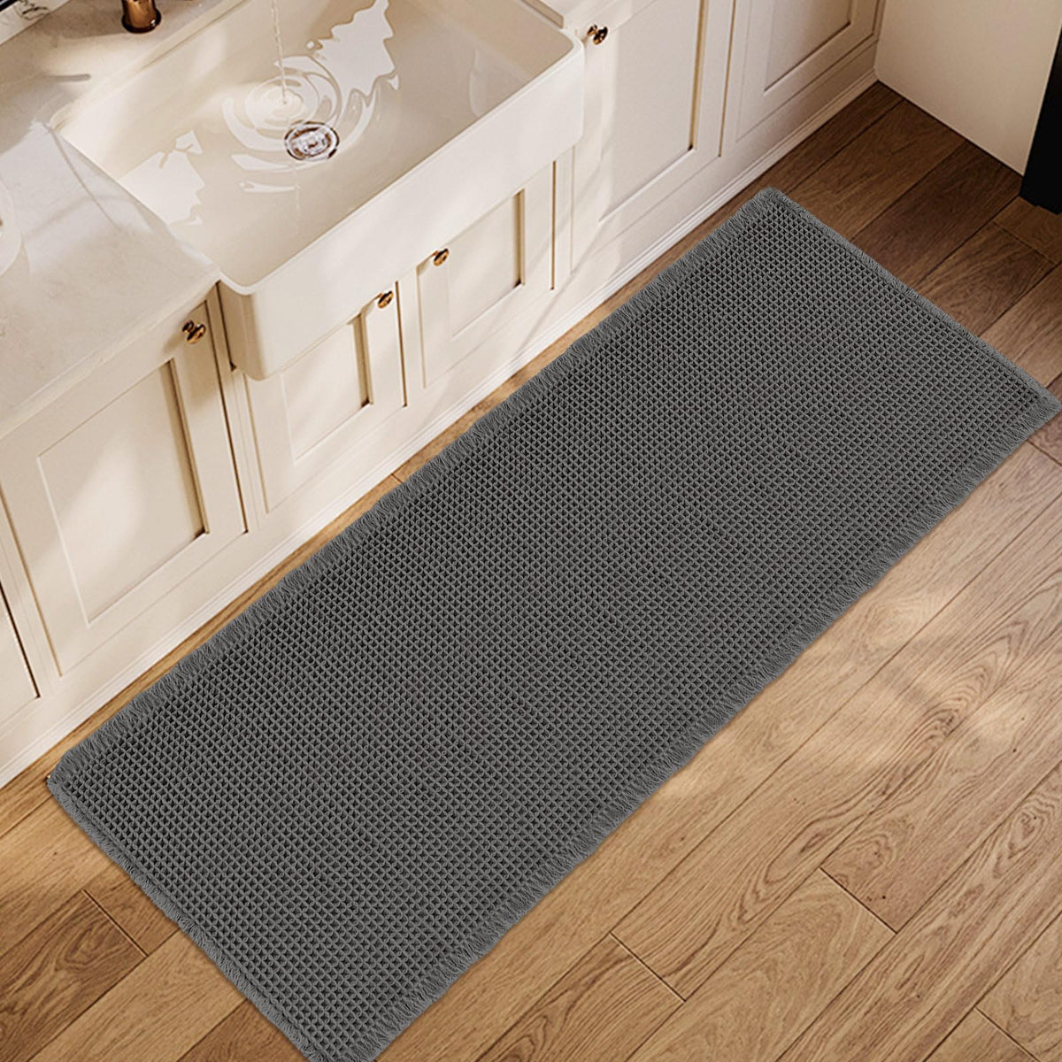 ZALL Waffle Bath Mat Boho Bathroom Mat Ultra Absorbent Non Slip 18x30 Tan