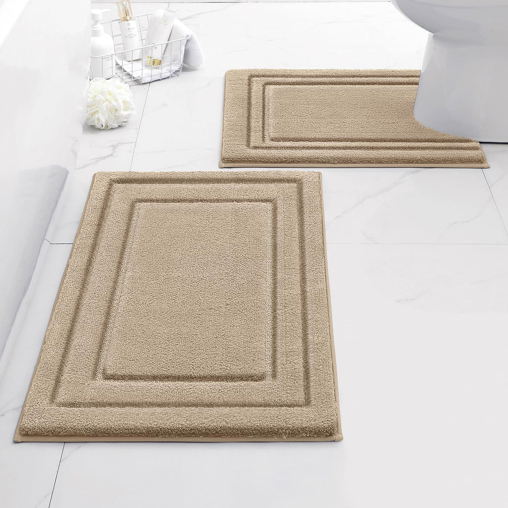 HOMEIDEAS Bathroom Rugs Sets 2 Piece, Super Soft and Absorbent Non Slip Microfiber Machine Washable Bath Mat Set (20" x 32" + 16" x 24", Brown)