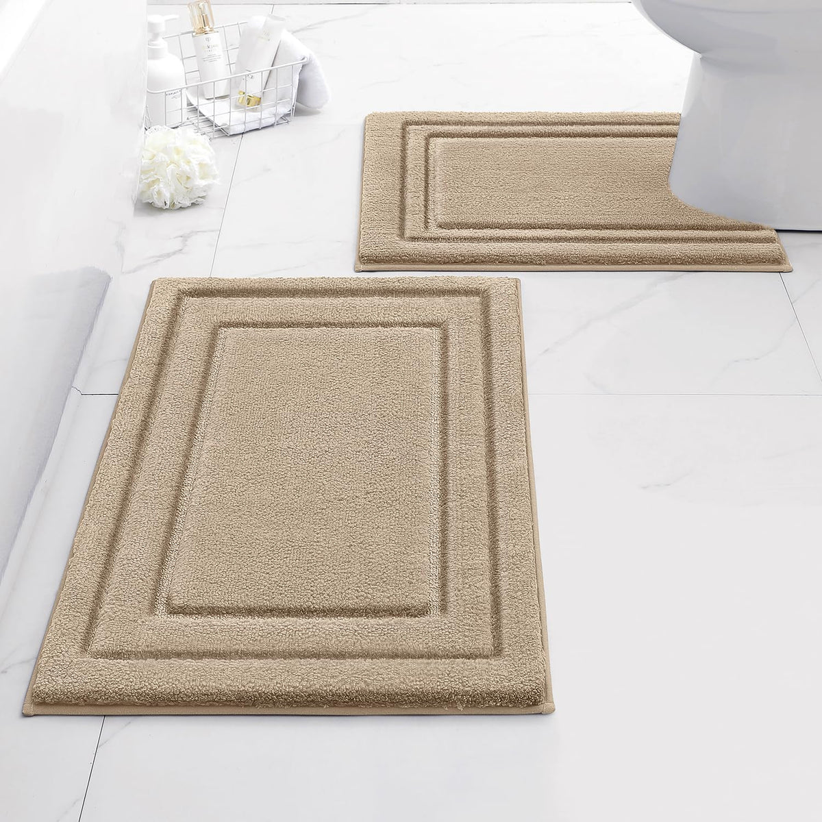 HOMEIDEAS Bathroom Rugs Sets 2 Piece, Super Soft and Absorbent Non Slip Microfiber Machine Washable Bath Mat Set (20" x 32" + 16" x 24", Brown)