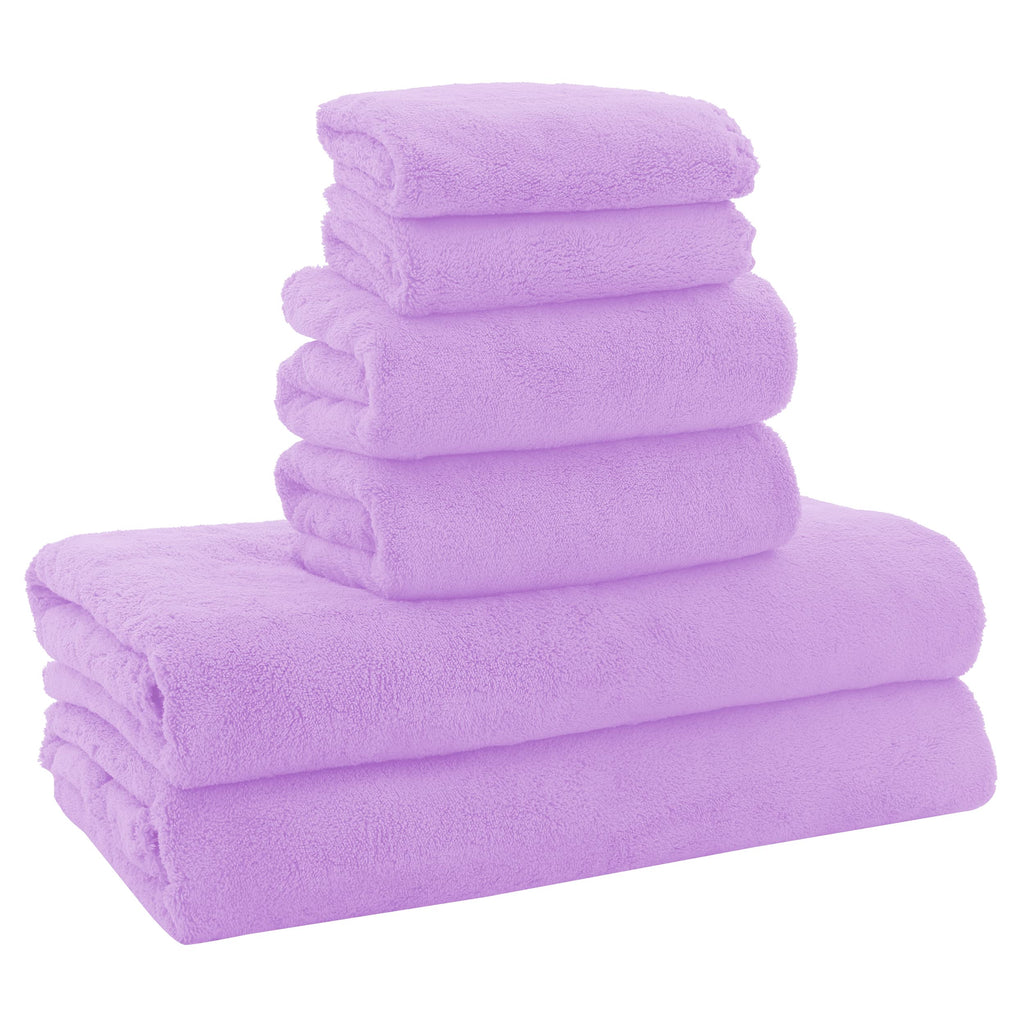 MOONQUEEN Ultra Soft Towel Set - Quick Drying - 2 Bath Towels 2 Hand Towels 2 Washcloths - Microfiber Coral Velvet Highly Absorbent Towel for Fitness, Bathroom, Sports, Yoga, Travel (Pink, 6 Pcs)