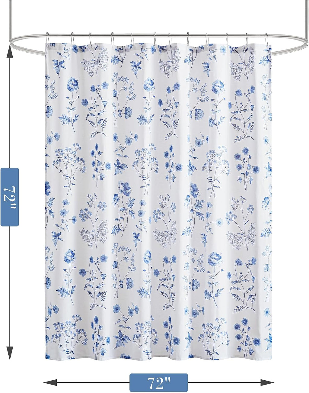 Martha Stewart 100% Cotton Floral Shower Curtain, 72 x 72, Blue
