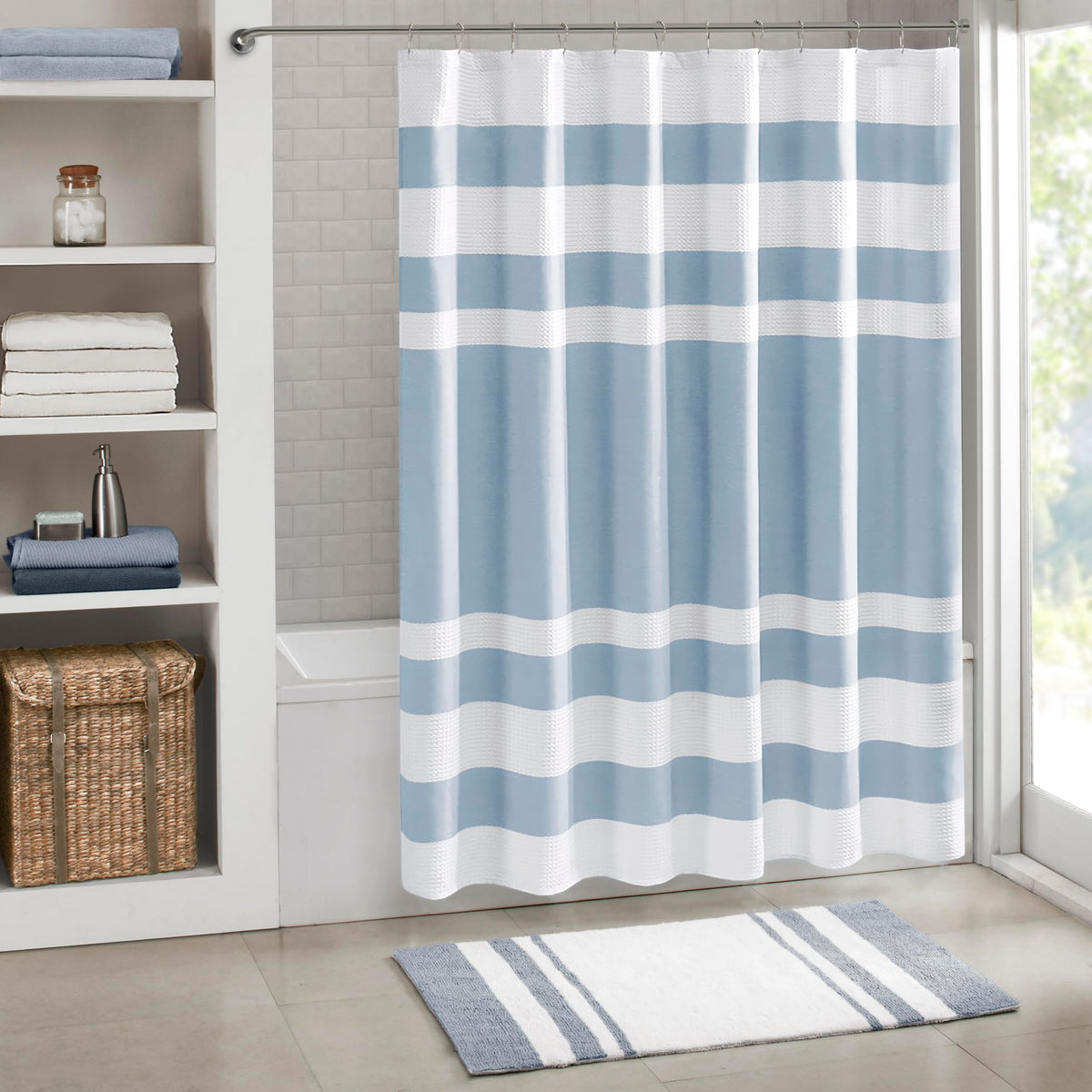 Madison Park Spa Waffle Shower Curtain for Bathroom, 72 x 72, Taupe
