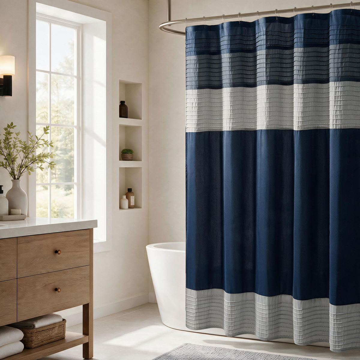 Madison Park Amherst 72 x 72 Bathroom Shower Curtain, Faux Silk, Black