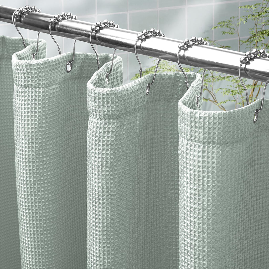 AmazerBath Stall Shower Curtain 60 x 72 Inches, Waffle Shower Curtain White, Fabric Shower Curtains Heavy Duty 240GSM, Hotel Quality Bathroom Shower Curtains