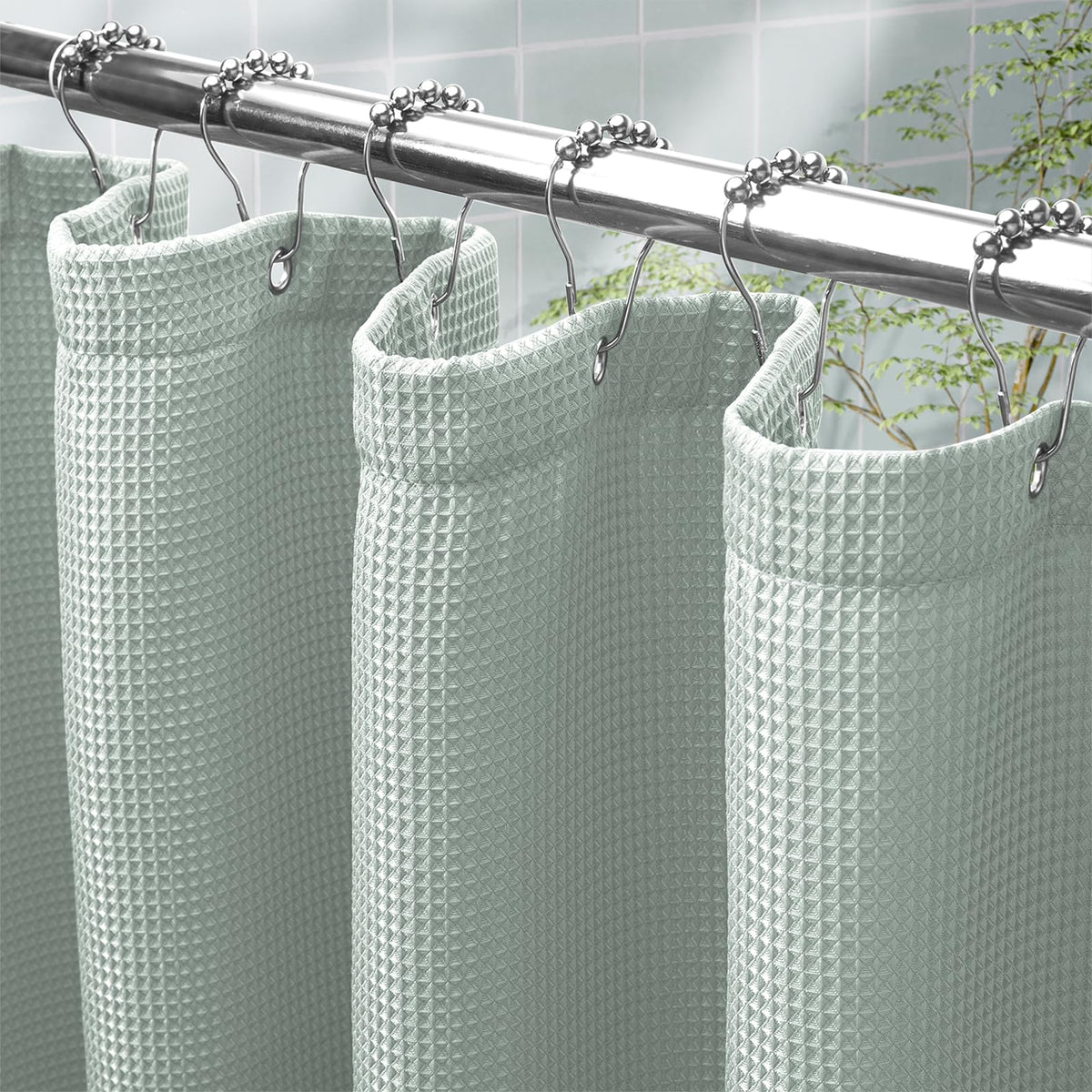 AmazerBath Stall Shower Curtain 60 x 72 Inches, Waffle Shower Curtain White, Fabric Shower Curtains Heavy Duty 240GSM, Hotel Quality Bathroom Shower Curtains