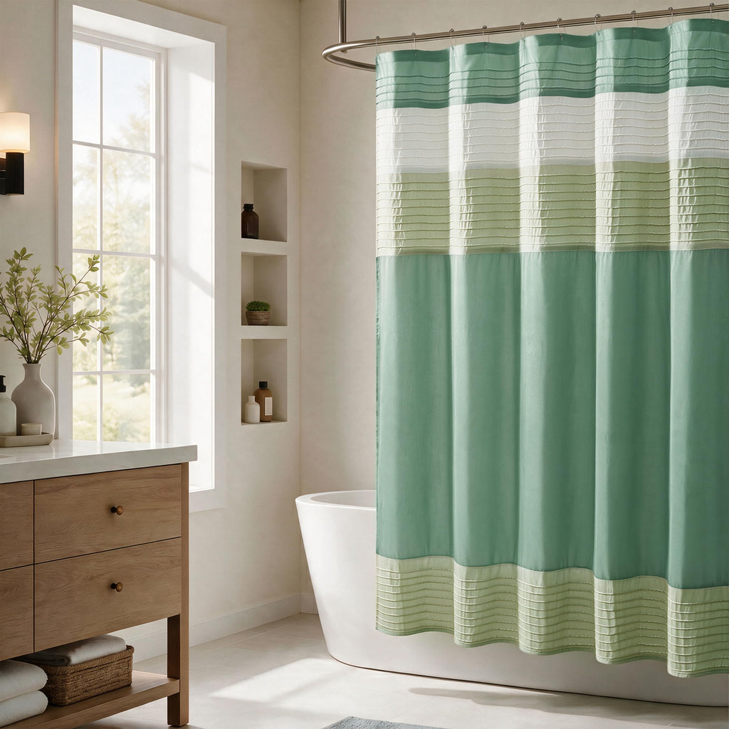 Madison Park Amherst 72 x 72 Bathroom Shower Curtain, Faux Silk, Black
