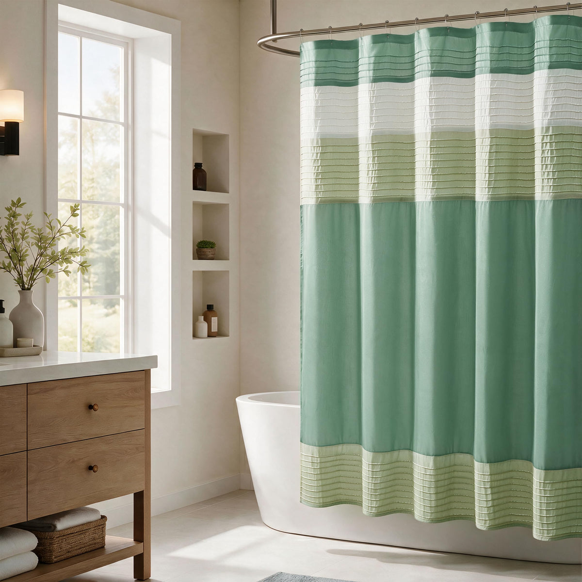 Madison Park Amherst 72 x 72 Bathroom Shower Curtain, Faux Silk, Black