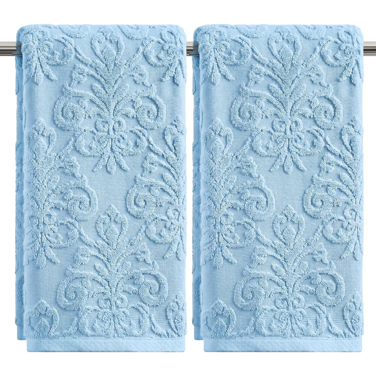 Artoid Mode 2 Pcs Olive Green 3D Vintage Floral Hand Towels for Bathroom, 100% Cotton Soft Absorbent Bathroom Decor Towels, 13.7 x 29.5 Inch