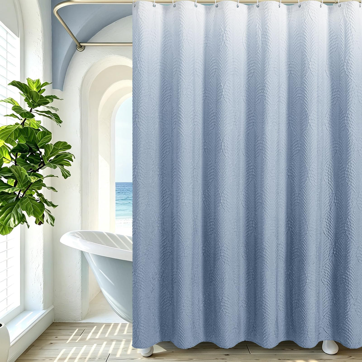 Gibelle Fog Blue Shower Curtain for Bathroom, Farmhouse Bath Curtain 72x72