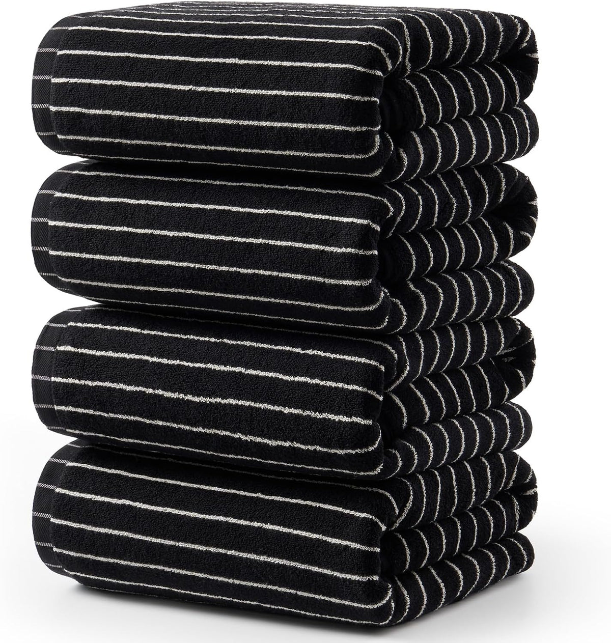 ecolook 4 Pack Premium Bath Towels, 100% Cotton Striped, 28x55 in, Black