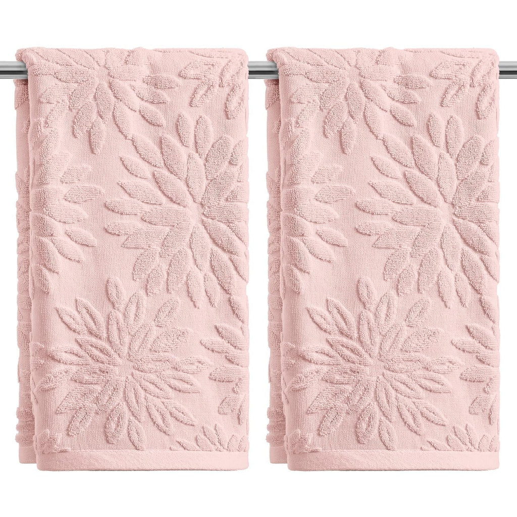 Artoid Mode 2 Pcs Olive Green 3D Dahlia Floral Jacquard Hand Towels for Bathroom, Cotton Soft Absorbent Bathroom Decor Towels, 13.7 x 29.5 Inch