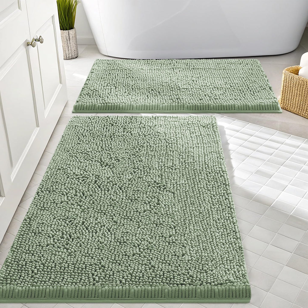 Smiry Chenille Bathroom Rugs Sets 2 Piece (30x20+24x16, Black)