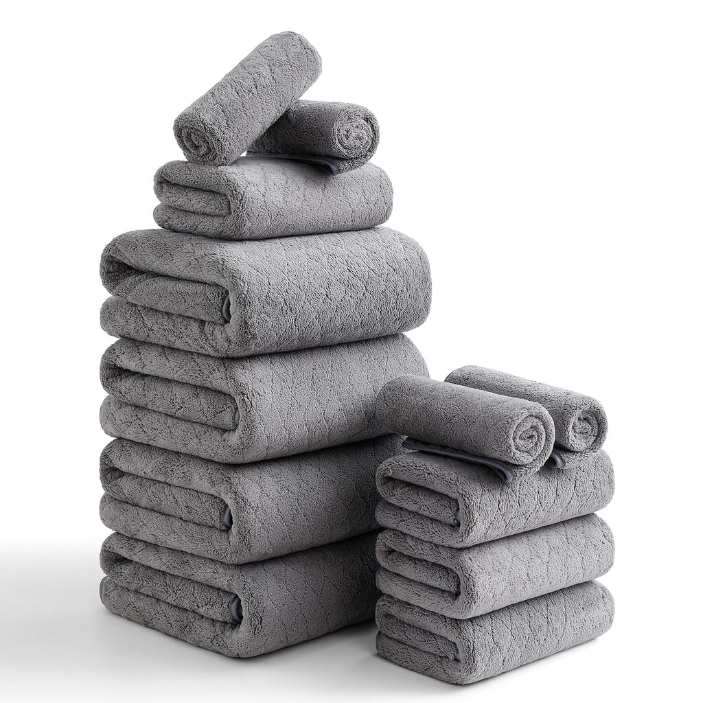 Hailea Luxury Bath Towels Set - 12 Piece (4 Large Bath Towels,4 Hand Towels,4 Washcloths), 100% Microfiber,Extra Absorbent Super Soft & Quick Dry,Complete Family Pack for Bathroom Gym Pool,Camel