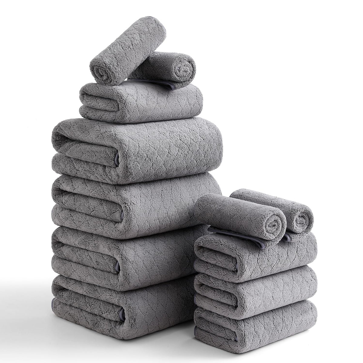 Hailea Luxury Bath Towels Set - 12 Piece (4 Large Bath Towels,4 Hand Towels,4 Washcloths), 100% Microfiber,Extra Absorbent Super Soft & Quick Dry,Complete Family Pack for Bathroom Gym Pool,Camel