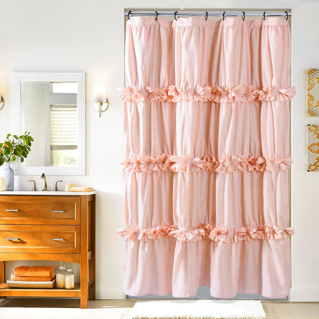 Homechoice Decor Victorian White Ruffle Shower Curtain with 12 Buttonholes