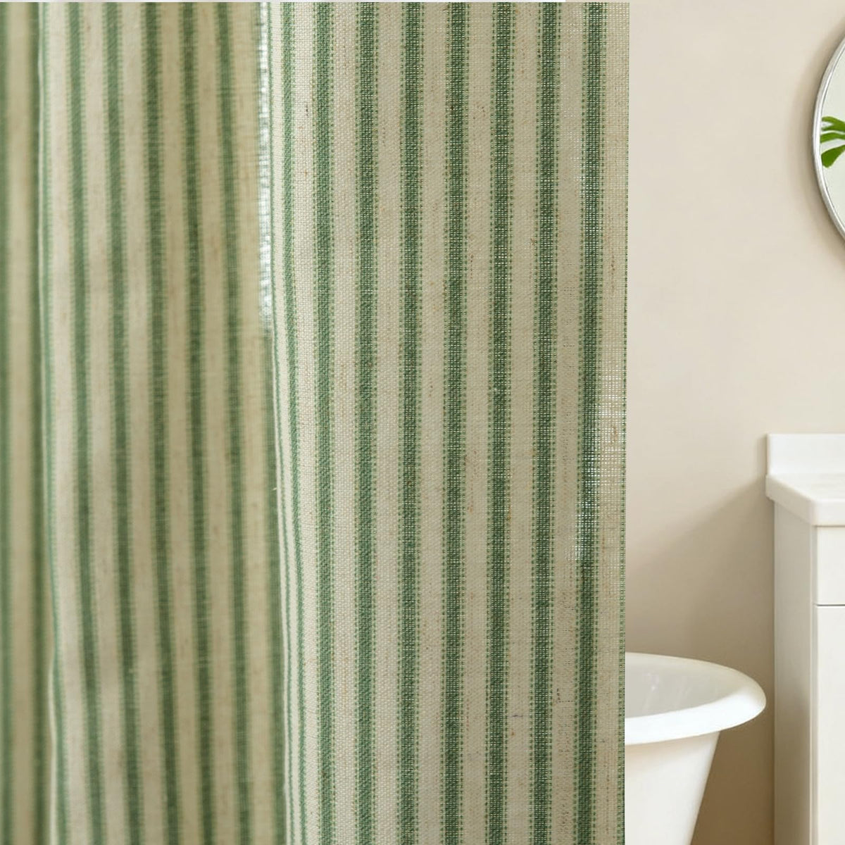 Linen Textured Ruffle Shower Curtain - Blue Vintage Floral Block Print, Boho Cottagecore Farmhouse French Country Bathroom Decor Set, 72x72 Inches