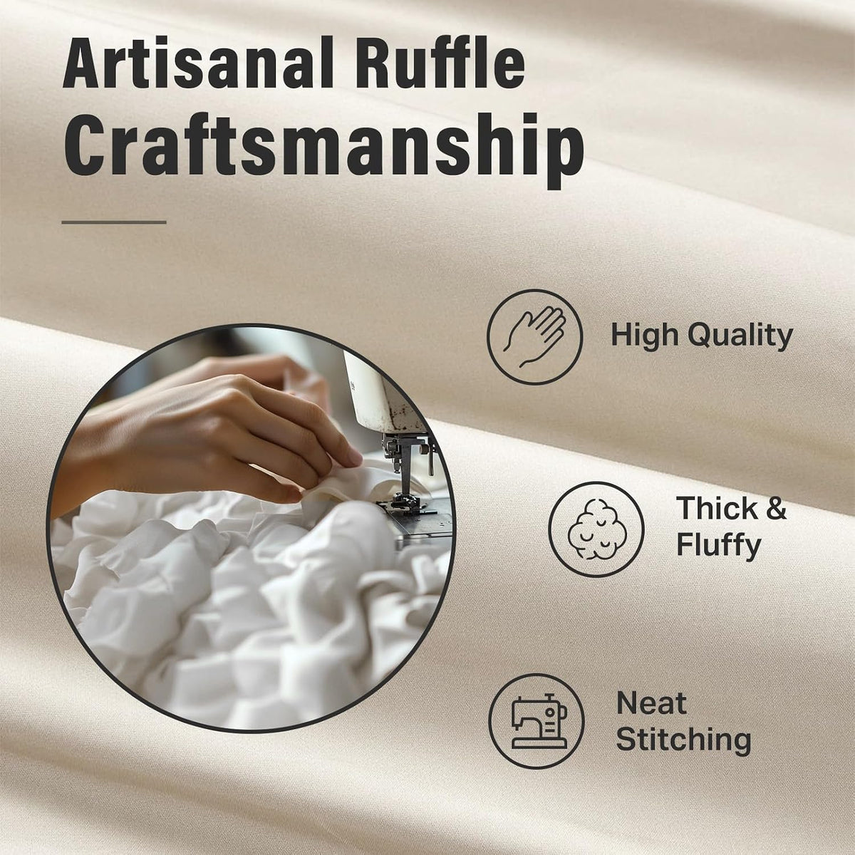 Seasonwood Beige Ruffle Shower Curtain Neutral Shower Curtain 72 x 72
